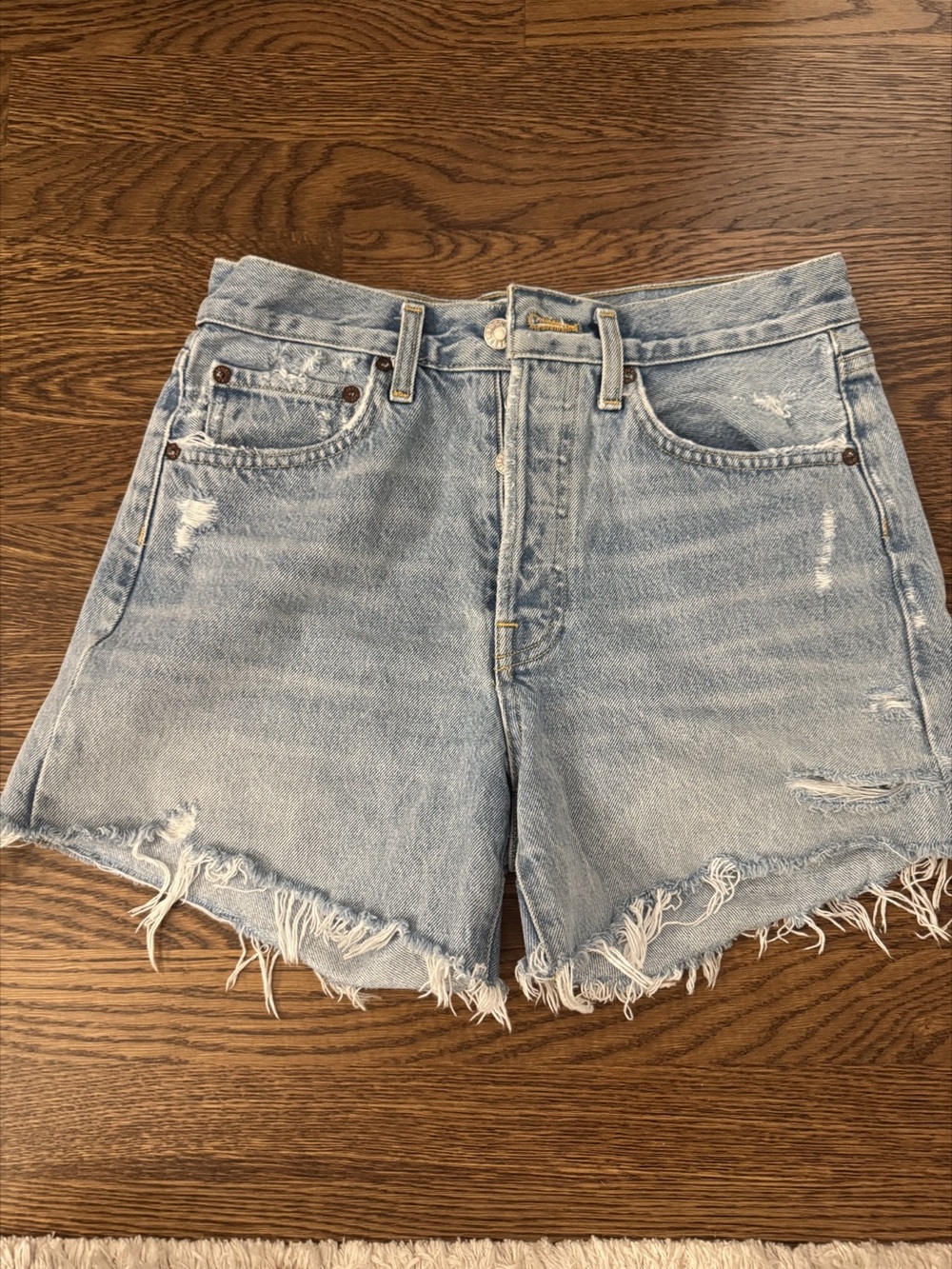 AGOLDE Parker long Cut Off Short Distressed Denim Jean Shorts